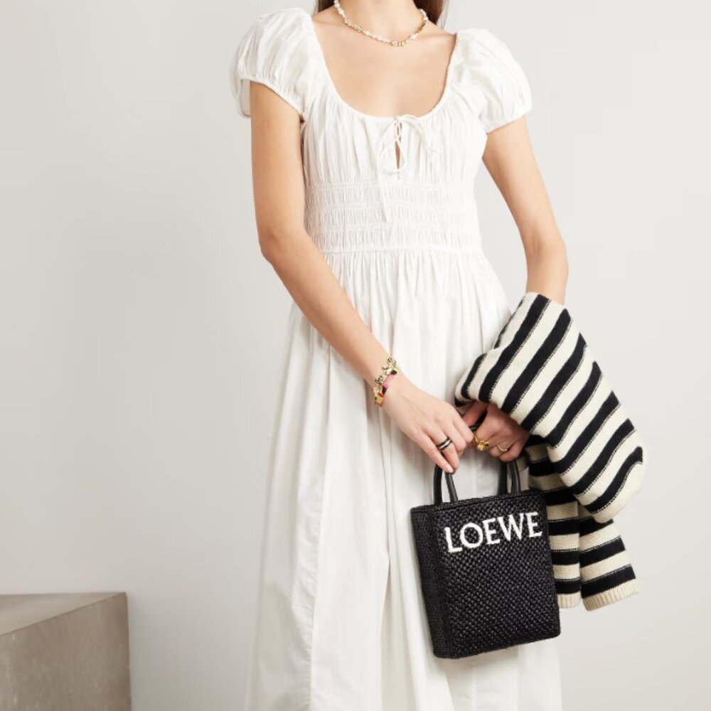 DÔEN Quinn tie-detailed shirred organic cotton-poplin midi dress